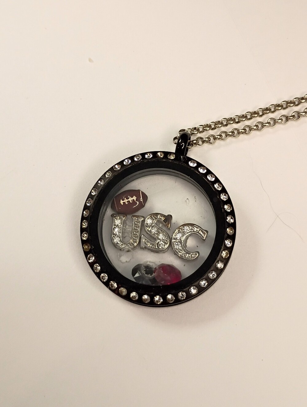 USC Crystal Locket Necklace - Black and Silver Origami Owl8